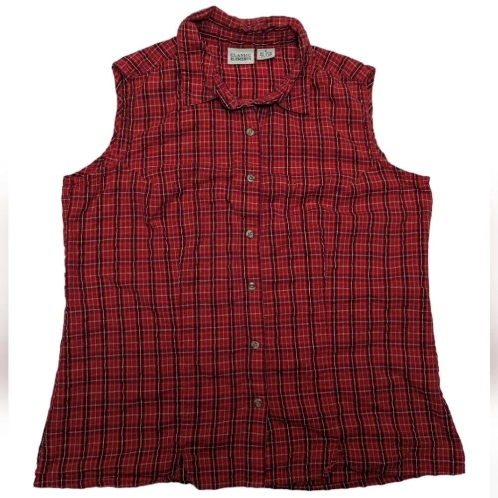 Vintage Classic Elements Sleeveless Button Down Plaid Tank Top Large